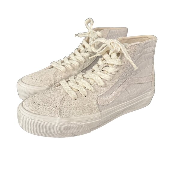 Vans Shoes - Vans White Suede Croc Print High Top Sneaker, Size 6/M 7.5/W WORN ONCE